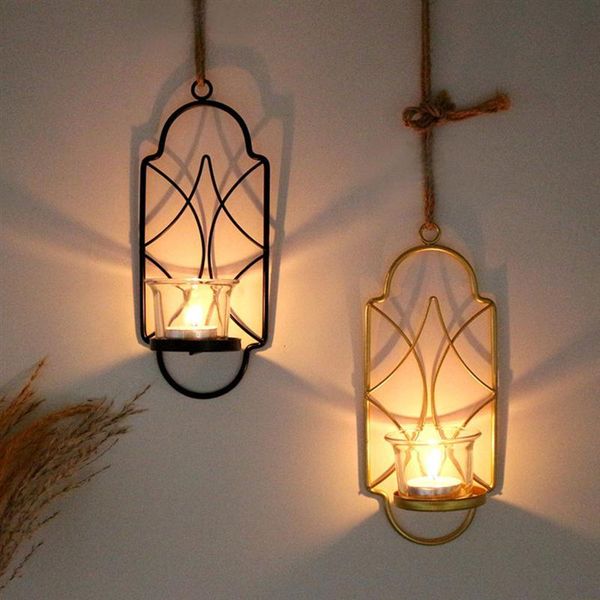 

candle holders nordic creative metal wall mounted holder vintage hollow out candlestick tealight geometric hanging home decoration