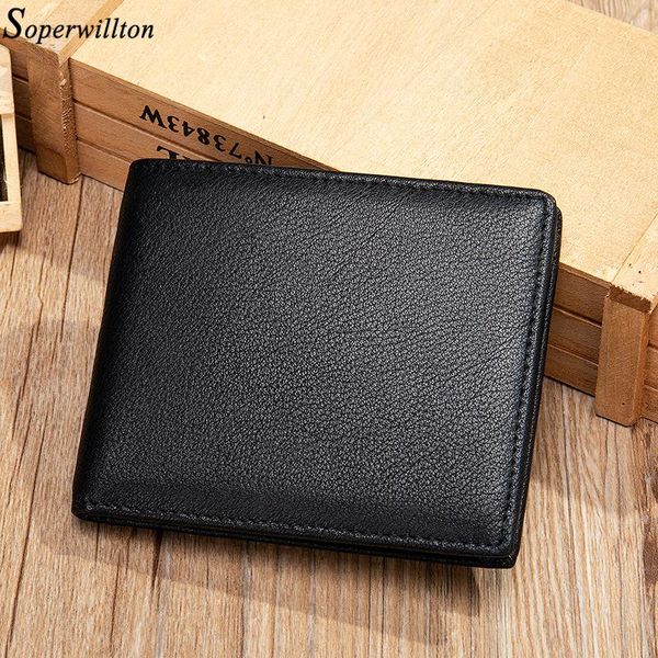 

2021 men's wallet genuine leather purse holder business short wallet male simple quality slim coin purse money bag, Red;black