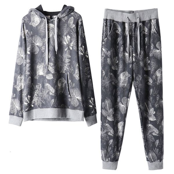 

women's two piece pants spring autumn print tracksuit two piece set women long-sleeve hooded plus size pullover clothes casual harem la, White