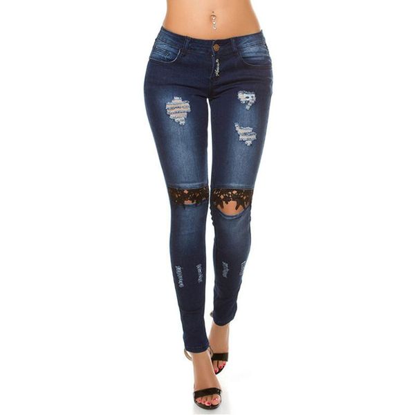 

women's jeans women spring jean pants hole pencil plain slim stretch ripped distressed skinny high waist denim, Blue