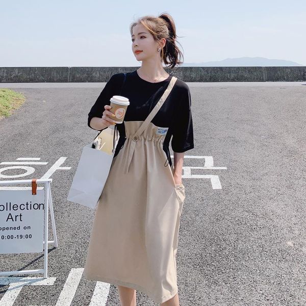 

casual dresses cmaz for women summer 2021 korean style, Black;gray