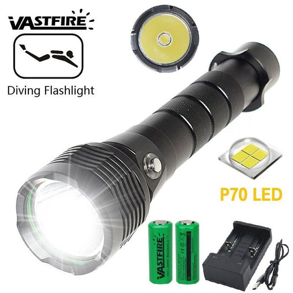 

diving 8400 lumens xhp70 white light super bright 100m underwater scuba diving torch light for 26650