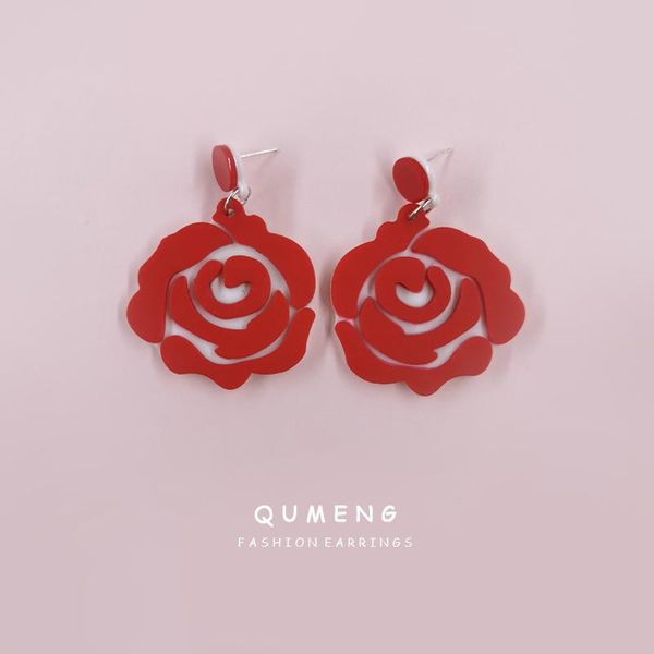 

dangle & chandelier qumeng 2021 exaggerated red rose flowers matte acrylic long pendant earrings for women fashion wedding party jewelr, Silver