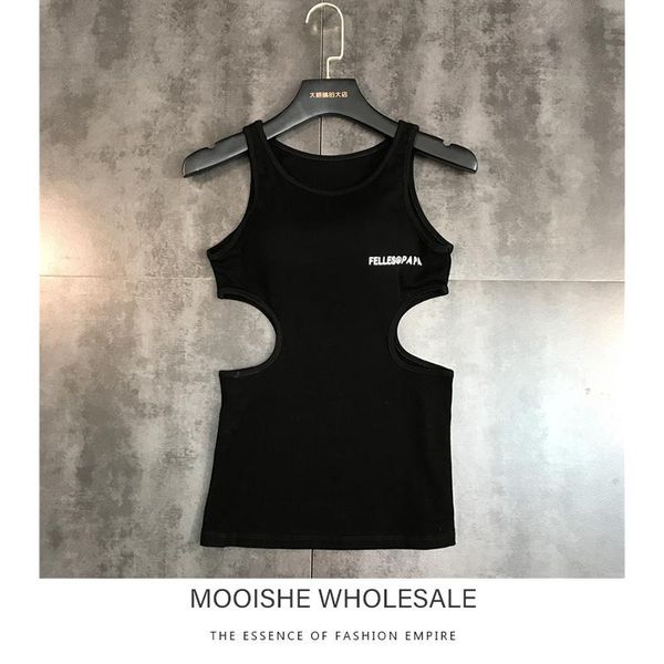 

women's tanks & camis mooishe spring women tank hole embroidered back drain waist black white elastic camisole