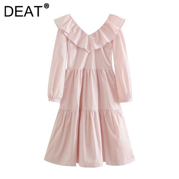 

casual dresses [deat] 2021 autumn fashion tide v-neck high waist long sleeve solid color loose temperament dress women 13z602, Black;gray