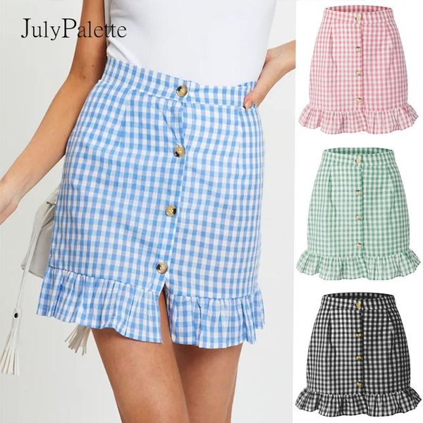 

skirts julypalette black high waist ruffles women mini skirt 2021 summer casual plaid female short streetwear bottoms