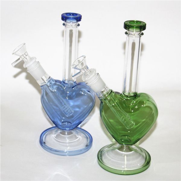 Cam Bong Nargile Kalp Şekli Yağ DAB Rigs Su Boruları Kase Nargile ile 14mm Kadın Ortak Benzersiz Bongs