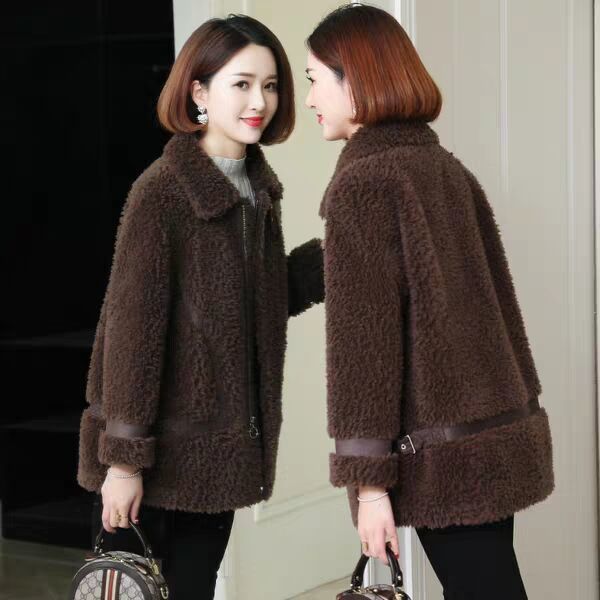 

2021 new women winter real wool fur coat female genuine granular sheep shearling jacket turn-down collar thick warm outerwear l663qwpb, Black