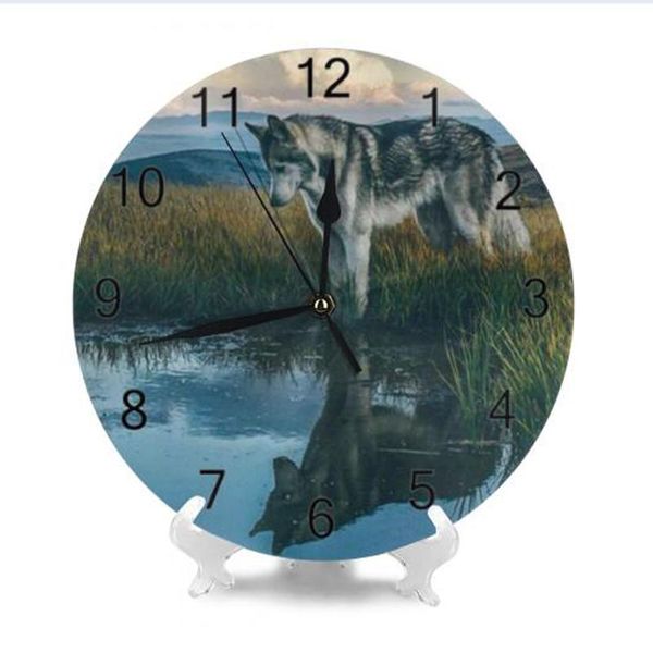 

wall clocks wolfpattern round decor numeral digital dial mute silent battery operated big living room