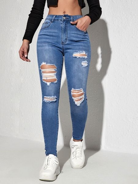 

ripped detail skinny jeans q3md#, Blue