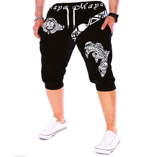 

vintage pattern mens causal short pants tied retro design letter print solid color summer male hip hop cropped shorts trousers, White;black