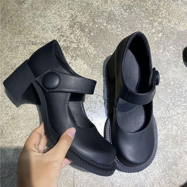 

dress shoes 2021 spring women's platform british style all-match single loafers mary jane high heels increased non-slip, Black