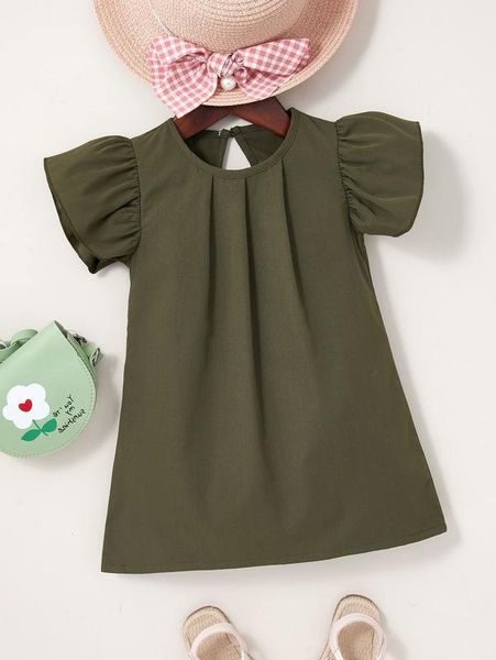 

baby butterfly sleeve plicated detail dress she, Red;yellow