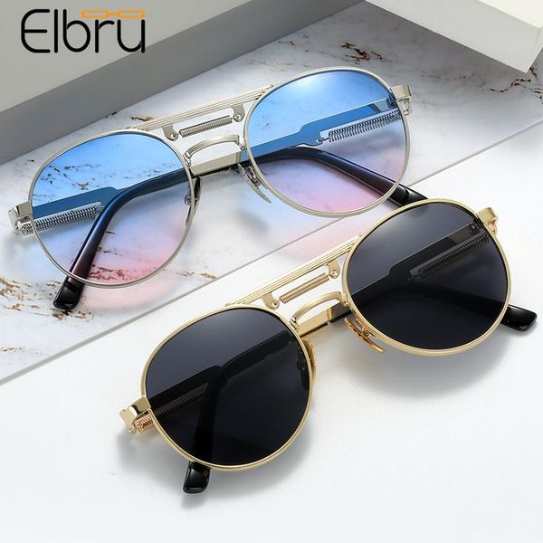 

sunglasses elbru personalized punk round metal comfortable frame spring leg sun glasses colorful clear lens sunshades unisex, White;black