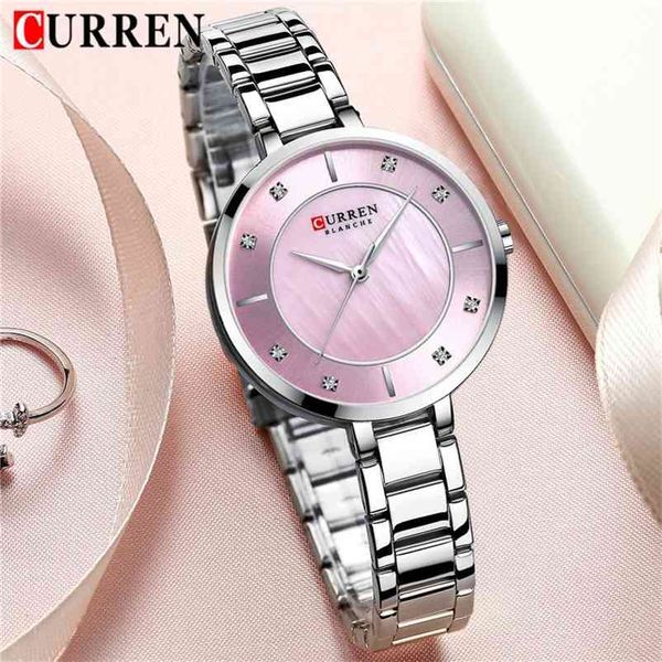 

curren women watch waterproof brand luxury silver female clock stainless steel band classic bracelet ladies wristwatch 9051 210608, Slivery;brown