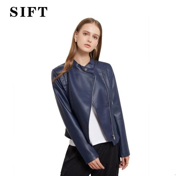 

women's leather & faux sift 2021 spring/autmun thin coat biker moto clothes female lady shacket jacket casual women dresses blue, Black