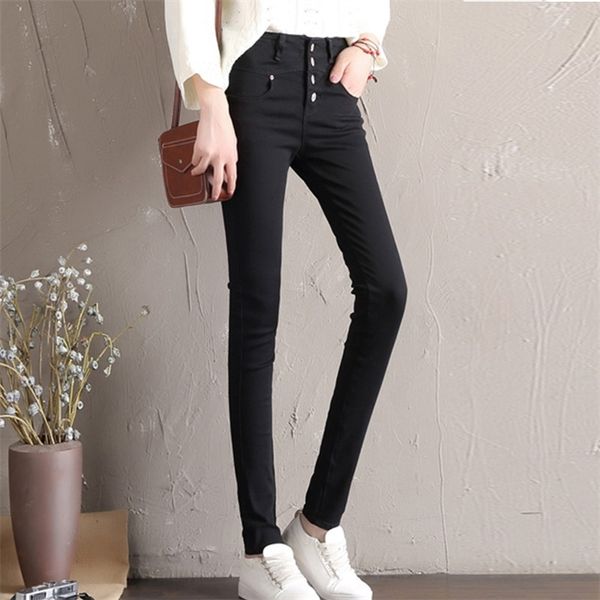

women pant 2021 winter female elastic stretch thick warm skinny velvet denim pencil pants jeans trousers, Blue