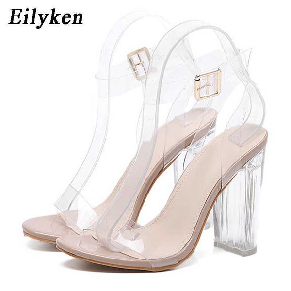 

2022 classic luxury women ankle strap sandals perspex high heels pvc clear crystal concise buckle fashion shoes size 35-42 paris designer, Black