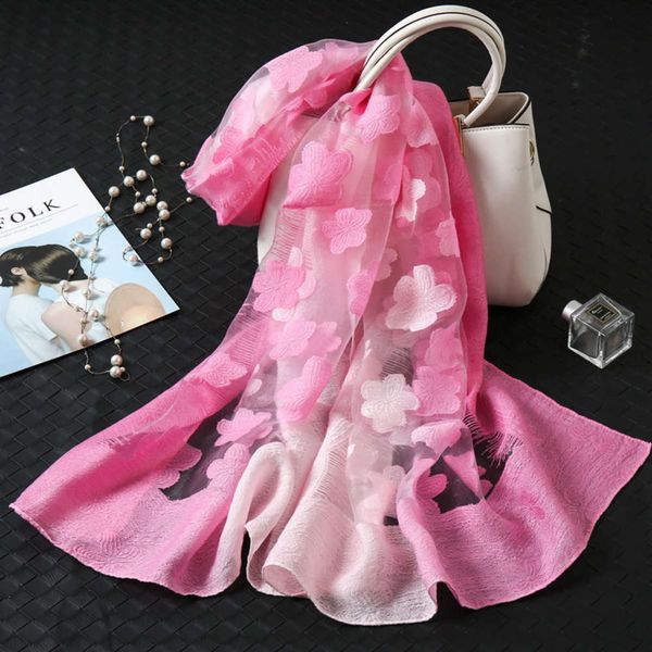 

20 new organza cotton hemp cut plum blossom silk scarf versatile shawl, Blue;black