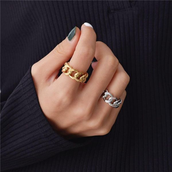 

cluster rings gold chunky chain link twisted geometric for women men vintage open adjustable 2021 trendy, Golden;silver