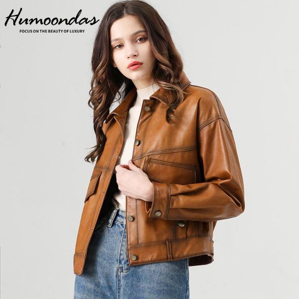 

women's leather & faux humoondas ladies genuine jacket coat women real sheepskin motorcycle biker autumn winter black outw