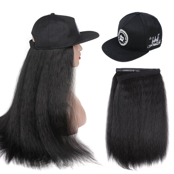 Parrucca per capelli da baseball sintetica diritta lunga Yaki Parrucche nere naturali Collega naturalmente la parrucca del cappello regolabile per l'icona della moda della ragazzafabbrica diretta