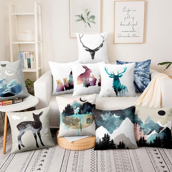 

cushion/decorative pillow watercolor forest printed pillowcase nordic scandinavia art cushion decorative home decor sofa throw pillows 45*45