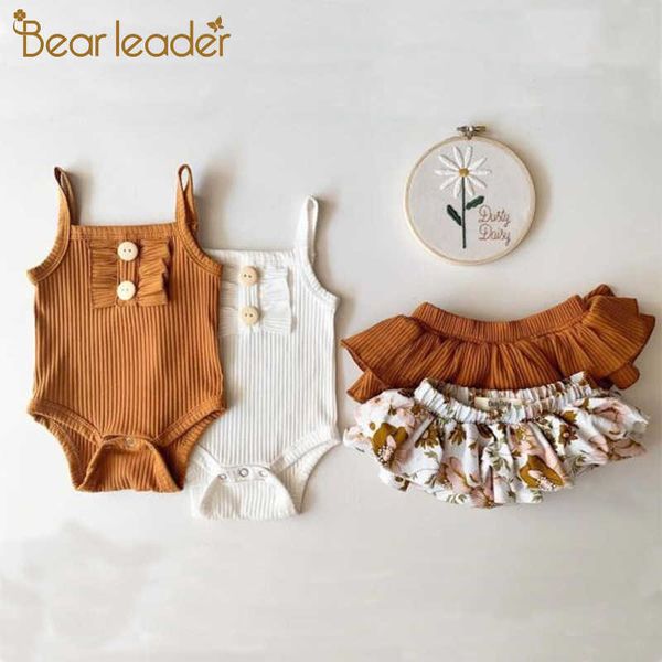 

bear leader newborn baby fashion ruffles clothes set new summer toddler sleeveless vest and shorts outfits infant casual clothes y0909, White