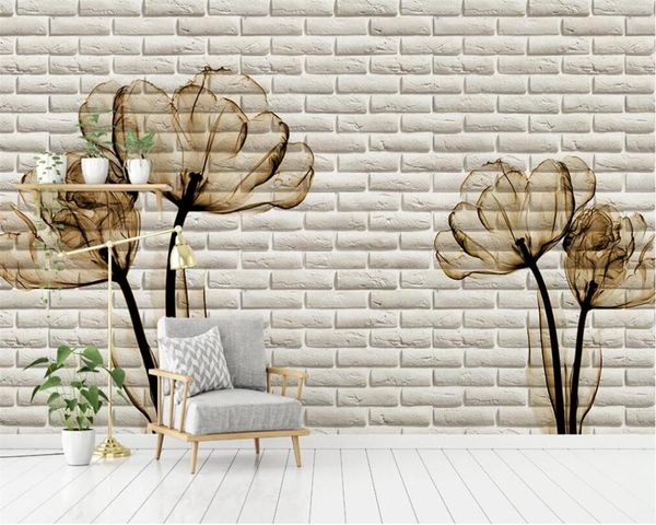 

custom wallpaper mural tulip 3d brick wall bedroom living room sofa tv background wall decorative painting