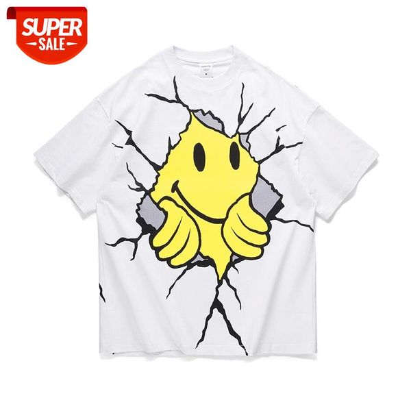 

Smiley Letter Print Casual Cotton T Shirt Mens Womens High Street Short Sleeve Oversize Summer Tshirts O Neck Loose Tees #9Y8n, White;black