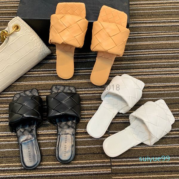 

black woven slippers sliders womens summer sandals leather slipper flat flip flops square toe stiletto sandals cloud chaussures shoes 2021