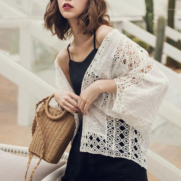 

women's blouses & shirts women ladies chiffon casual lace splice open cape kimono cardigan coat and blusas feminina, White