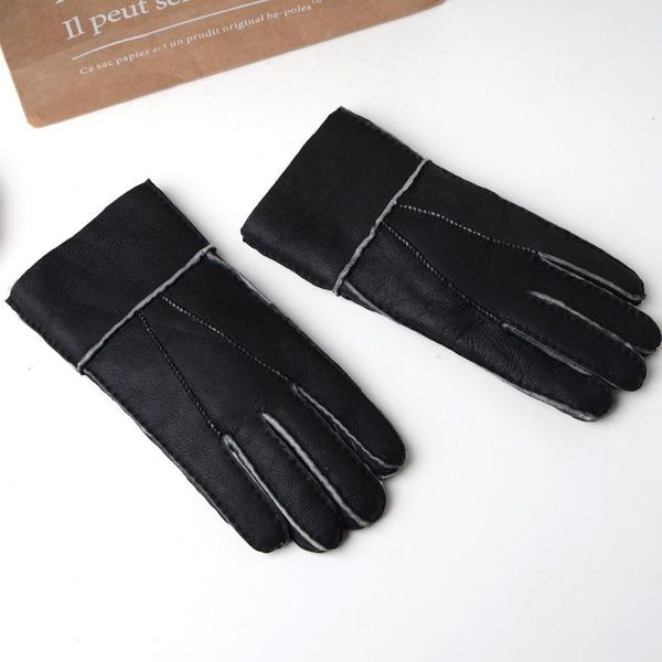 

fingerless gloves winter leather glove sheepskin fur man black for riding, Blue;gray