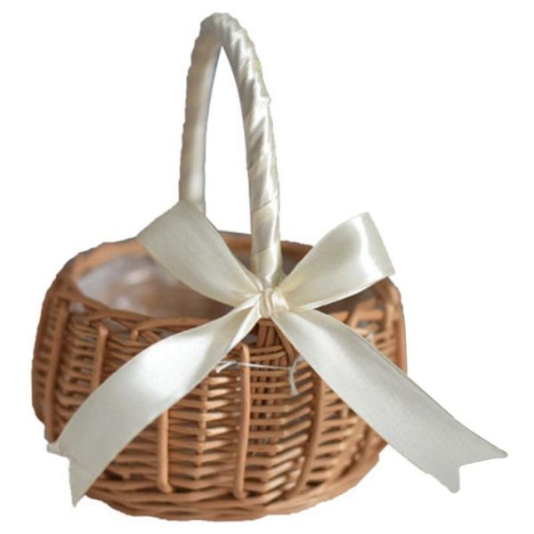 

woven flower basket rattan storage basket flower girl hand handmade with bow