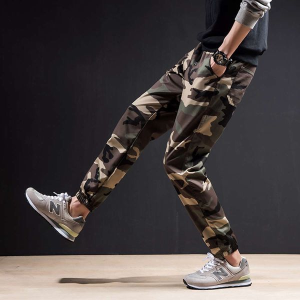 

men's camouflage casual pants young students' leggings trend small leg capris big size, Black