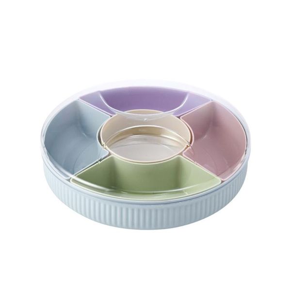 

plastic fruit appetizer divided plate round snack tray sealed nuts candy storage box with lid (random color)