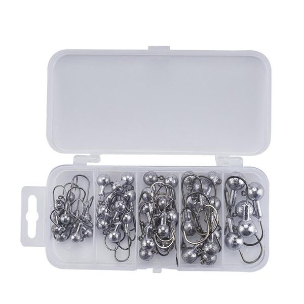 

45pcs/box mix 2g 3.5g 5g 7g 10g jig lead head fishing hooks set jighead fishhooks jigging hook unpainted soft worm circle hook