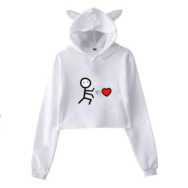 

women's hoodies & sweatshirts show love print women cat high waist long sleeve fashion autumn winter ear pullovers y2k girls-clothing, Black