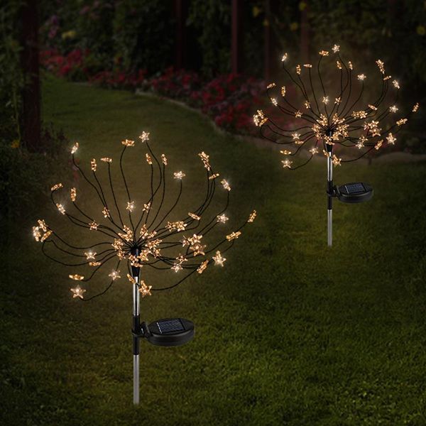 

2pcs 90led solar christmas fireworks lights garden lights star led lawn lamp outdoor garden walkway decor lawn plug