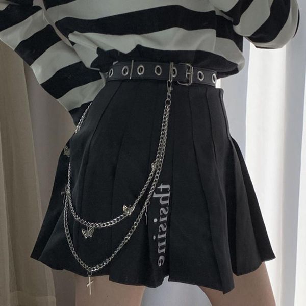 

belts gothic punk women pants jeans waist chain with metal cross butterfly pendant harajuku hip hop trousers belt jewelry, Black;brown