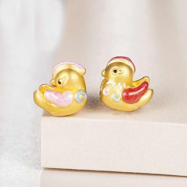 

charm bracelets 3d pure 24k yellow gold bracelet 999 mandarin duck, Golden;silver