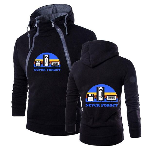 

men's hoodies & sweatshirts 2021 never forget sarcastic graphic music autumn winter fashion solid color double design mens casual long, Black