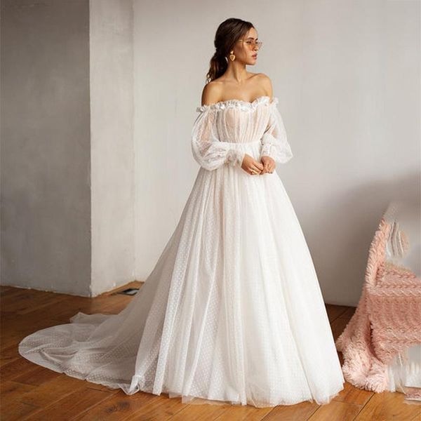 

party dresses a line tulle evening off the shoulder prom long puff sleeves special occasion gowns see through formal dre, White;black