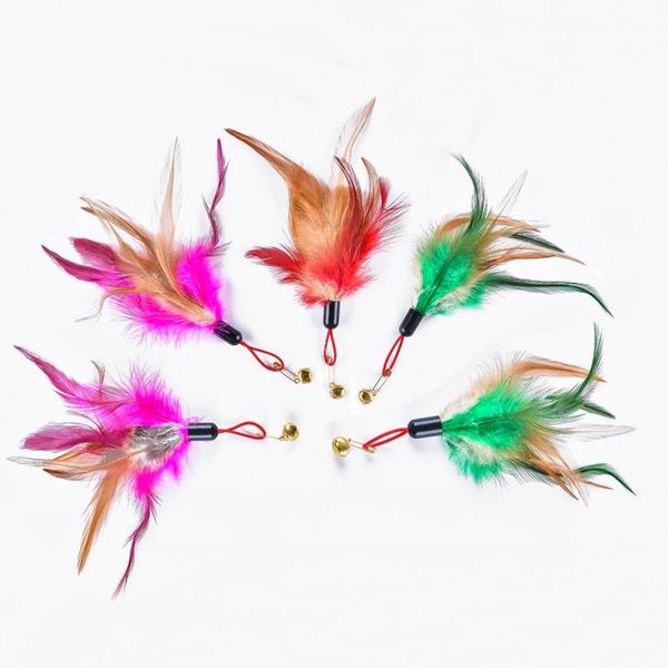 

cat toys 5pcs teaser wand refills chicken feathers replacement with bell interactive kitten toy