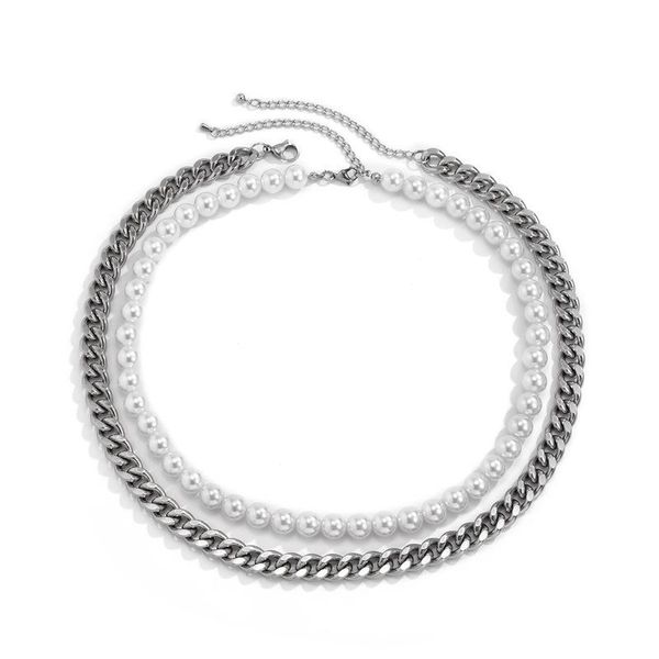 

chokers potcet women's stainless steel double pearl necklace fashion hip hop niche personality party jewelry, Golden;silver