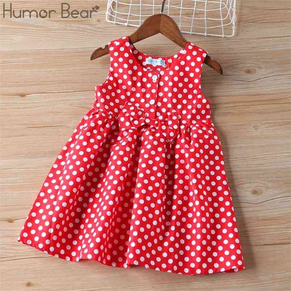 Baby Girl Dress Summer Brand Fashion Clothes Dots Bow Bottoni senza maniche Cute Kids Girls 'Abbigliamento 210611