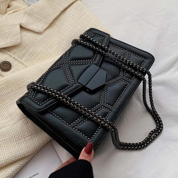 

shoulder bags rivet square crossbody bag 2021 fashion pu leather women's designer handbag lock chain messenger
