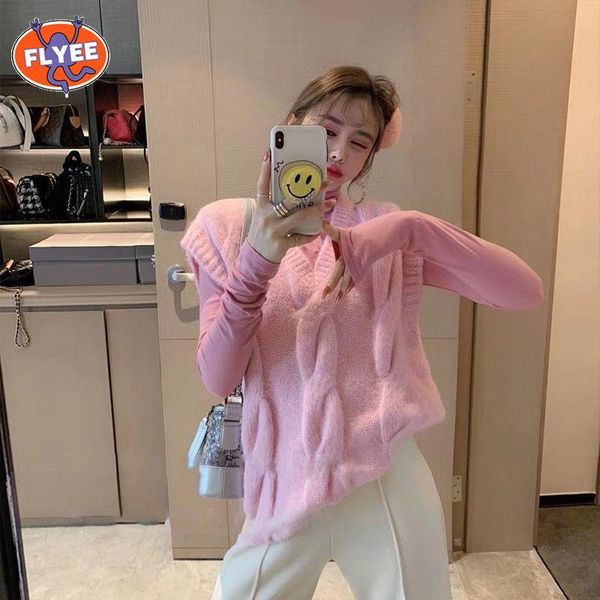 

women's sweaters casual women sweater pink thin autumn winter sleeveless color block patchwork loose knitted polyester clothing, White;black