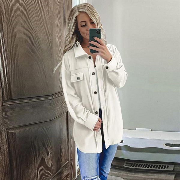 

women's jackets simple solid turndown collar women coat autumn winter warm pocket jacket elegant long sleeve loose streetwear veste fem, Black;brown