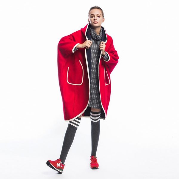 

2021 new arrivals autumn winter women casual ultra loose red woolen jacket ladies oversized hooded thick warm long coat overcoat, Black